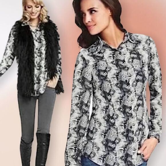 Cabi Semi Sheer Tunic Length‎ Snakeskin Print Blouse S - Picture 1 of 11